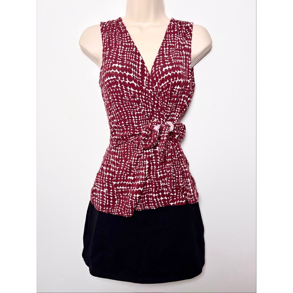 Vtg Y2K Petite Fairycore Red White Bubble Print Wrap Top Cinched Baby Tank